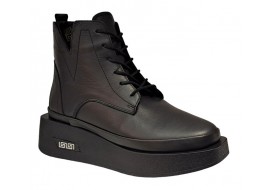 Ghete dama casual, din piele naturala, cu siret si fermoar, imblanite, Negru - VIK988N